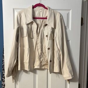 Ana Cream Fringe Faux Leather Women's Jacket